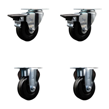 Service Caster 3.5'' Phenolic Wheel Swivel Top Plate Caster Set 2 Posi Brakes 2 Rigid, 4PK SCC-20S3514-PHR-PLB-2-R-2